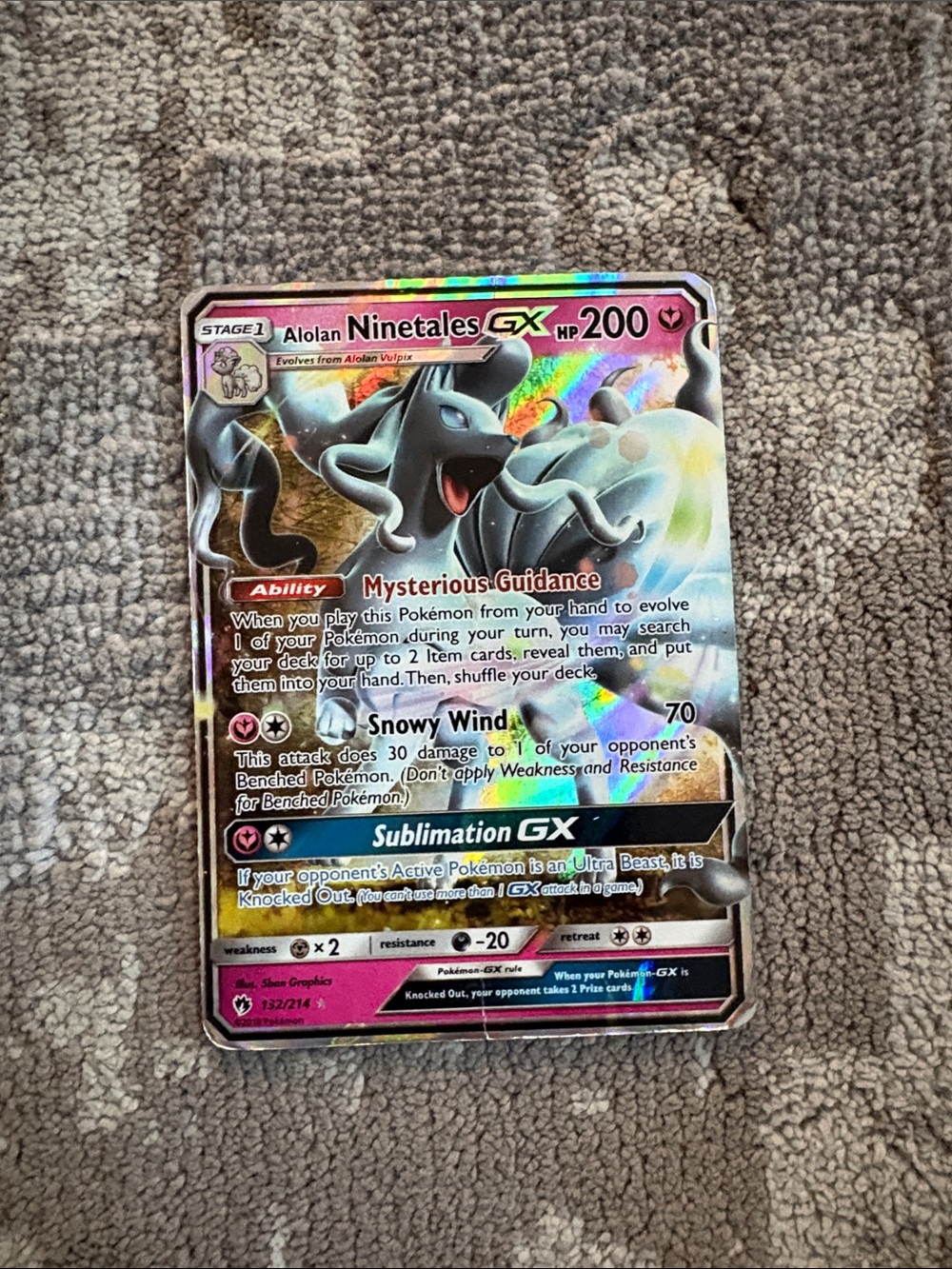 Alolan Ninetales GX TCG Holographic Collectible Card - Pink (LIGHTLY PLAYED)